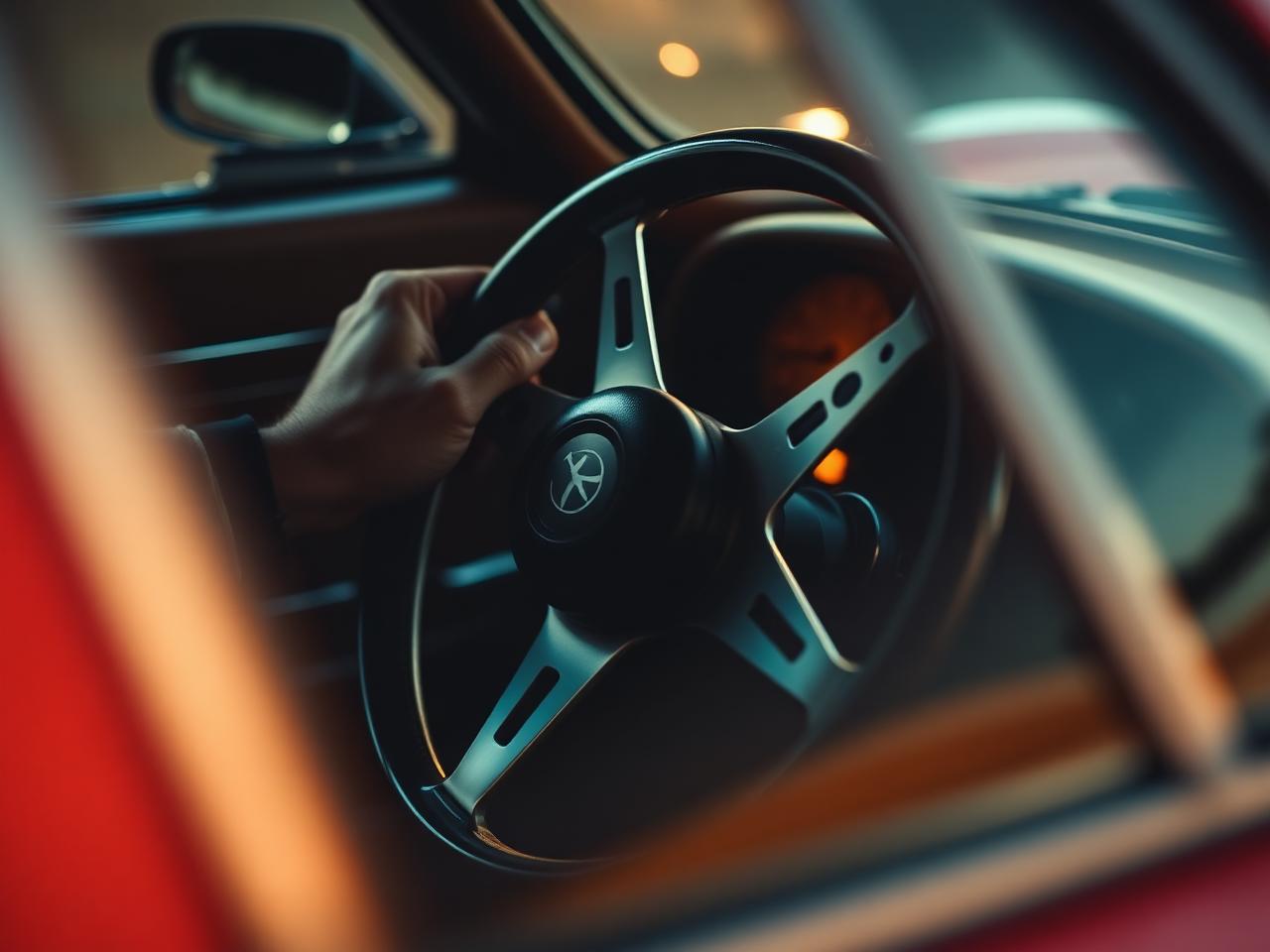 Hands gripping a steering wheel